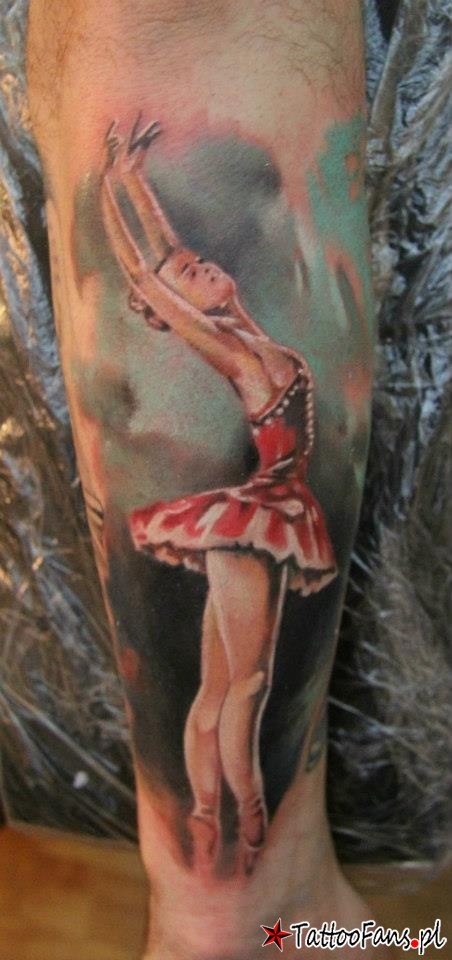 New school style colored arm tattoo of ballet dancer