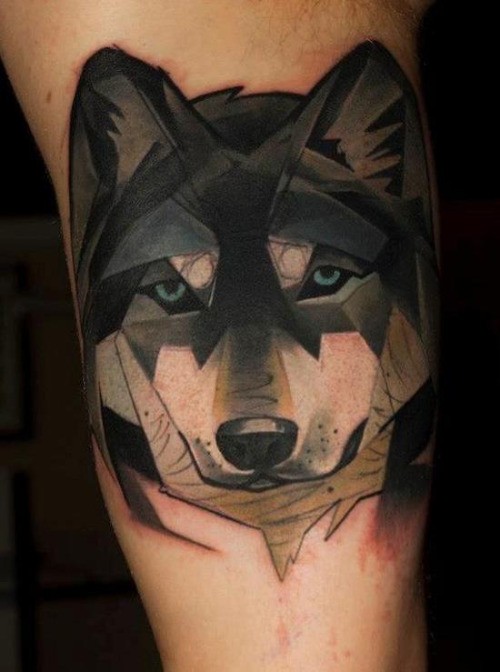 New school style colored beautiful dog face tattoo