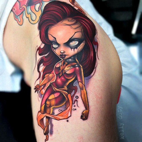 New school style colored fantasy woman tattoo