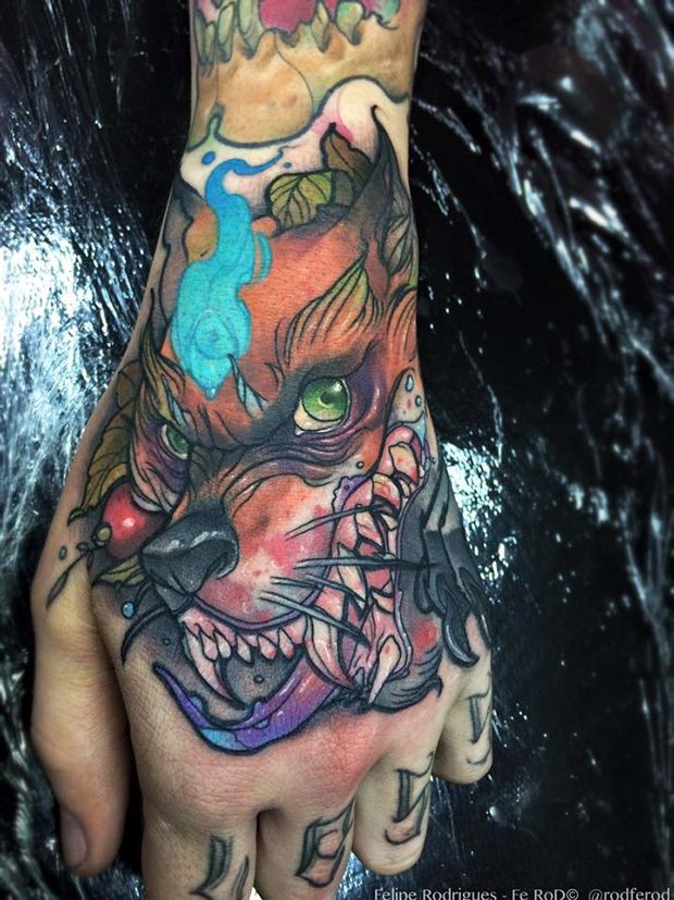 New school style colored hand tattoo of creepy evil monster