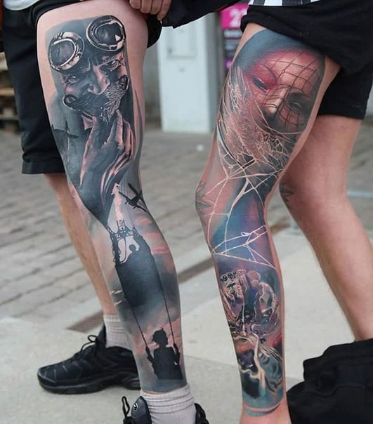 Neuschulstil farbiger Bein Tattoo der verschiedenen modernen Verzierungen