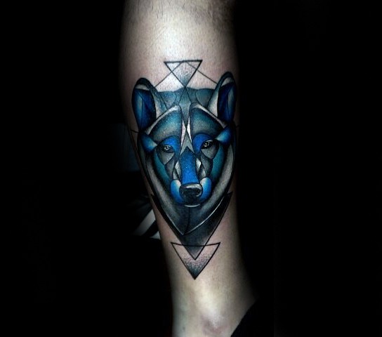 New school style colored leg tattoo of awesome looking wolf