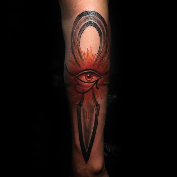 New school style colored mysterious sword tattoo with Egypt eye
