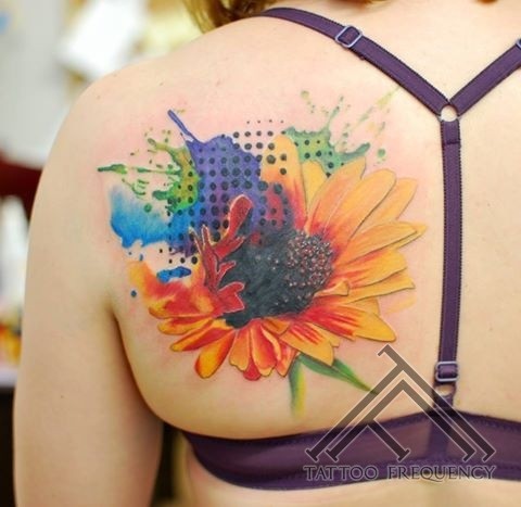 New school style colored scapular tattoo of beautiful flower