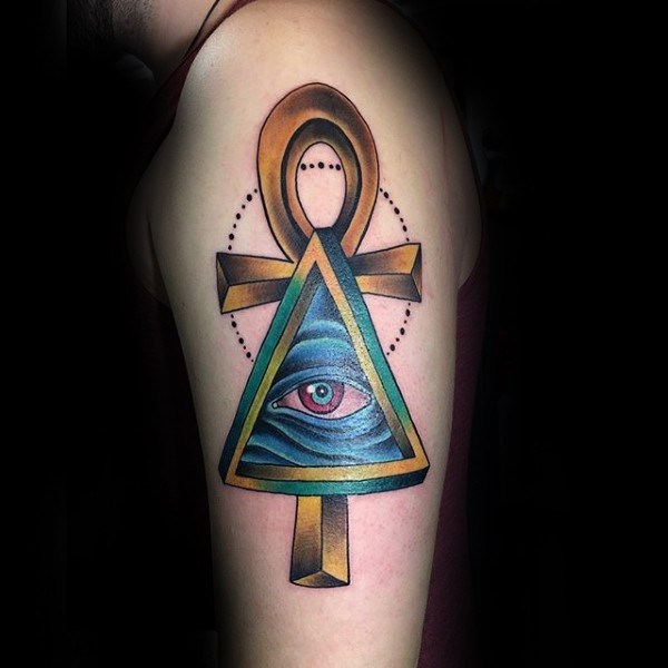 New school style colored shoulder tattoo of Egypt symbols