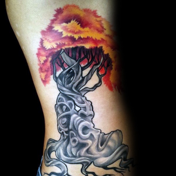 New school style colored side tattoo of mystic tree