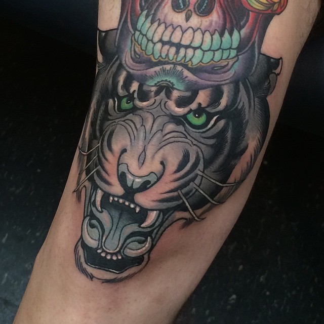 New school style colored tattoo of evil tiger