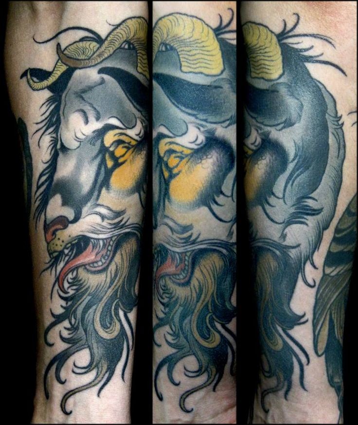 New school style colored tattoo of evil demonic goat