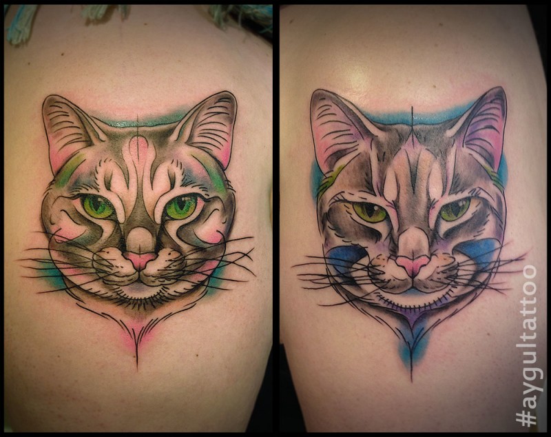 Novo estilo de escola colorido tatuagem de coxa de gato bonito
