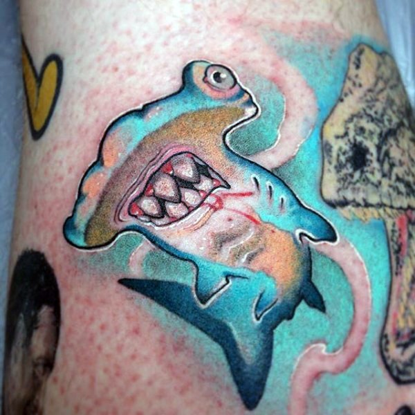 New school style funny looking hammerhead shark tattoo
