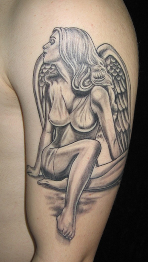 Nice angel girl tattoo on half sleeve