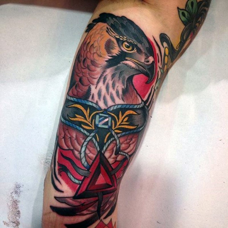 Nice colored arm tattoo of glorious eagle