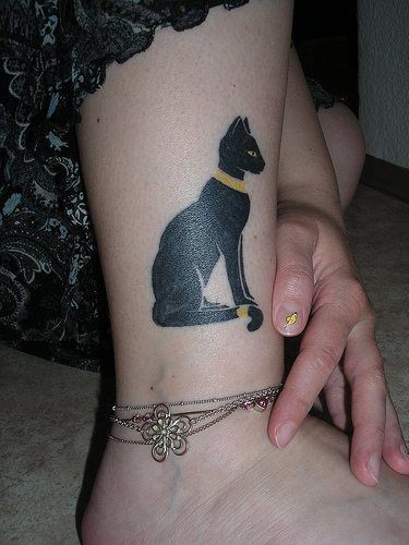 Nice egyptian cat  tattoo on leg