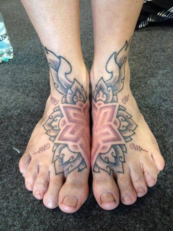 Nice great mandala tattoo on feet by Karolina