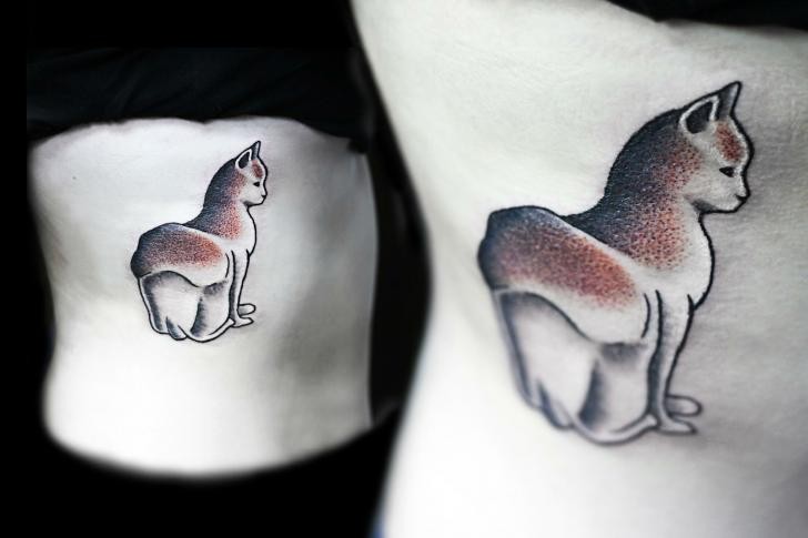 Tatuagem de lado estilo colorido pintada agradável do gato bonito