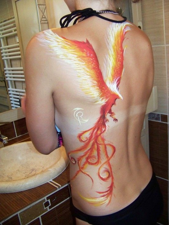 Nice red and white phoenix tattoo design for women