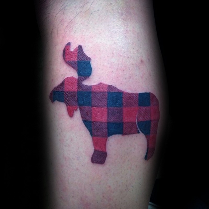 Nice unique colored little leg tattoo of elk siluete