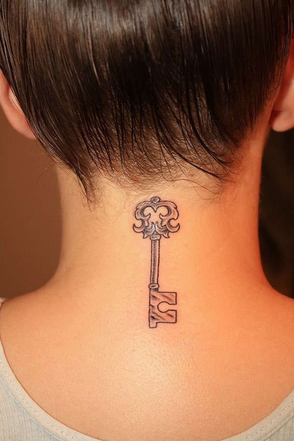 Old design key detailed neck tattoo
