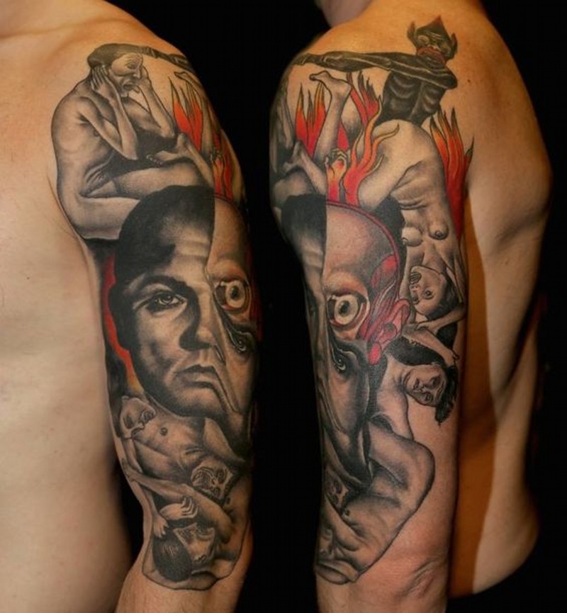 Tatuaje en el brazo, varios monstruos, película de terror
