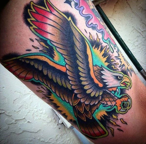 Old school colored big fantasy eagle tattoo on arm
