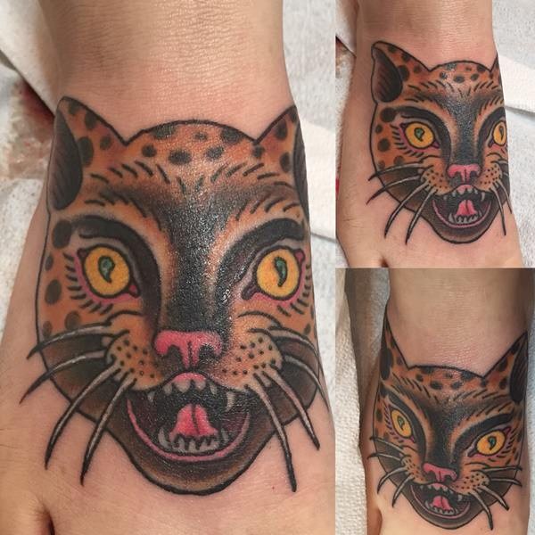 Old school style colored for girls tattoo of cat