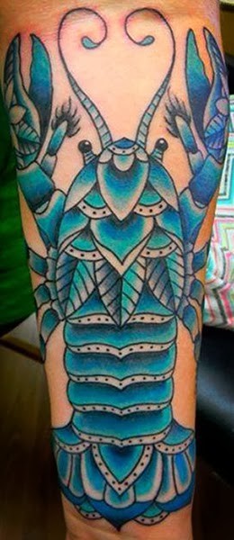 Old school style colored forearm tattoo of big crayfish