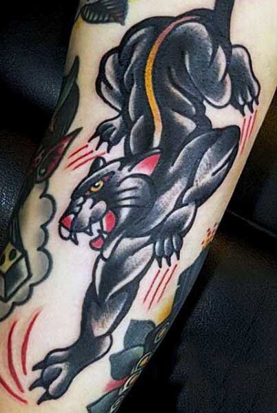 Old school style colored tattoo of black panther