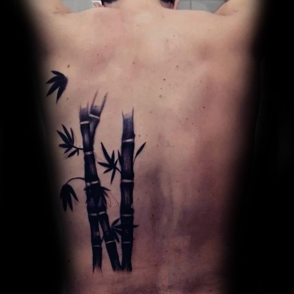 Oriental Asian style dark colored bamboo branches tattoo on back