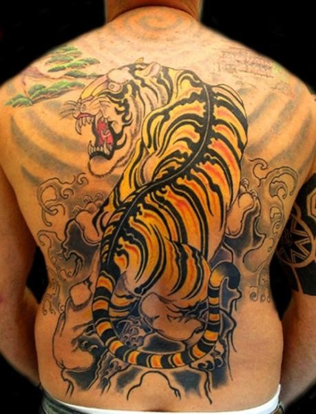 Oriental style tiger large tattoo  on back