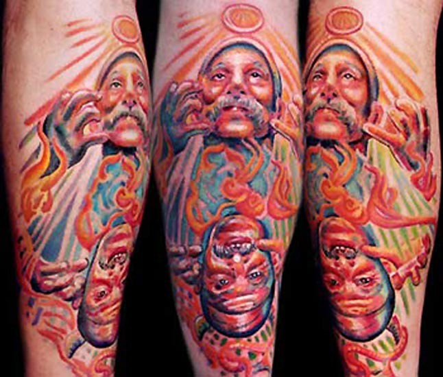 Originales gefärbtes  detailliertes Unterarm Tattoo von Engeln und Dämonen