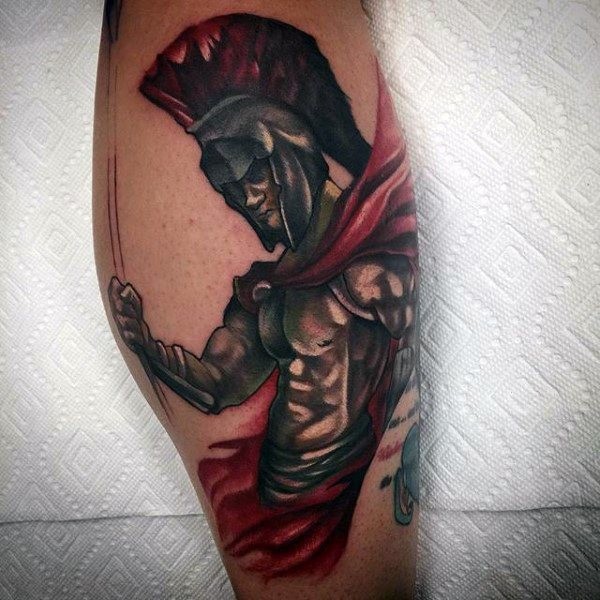 Original colored big antic warrior tattoo on arm