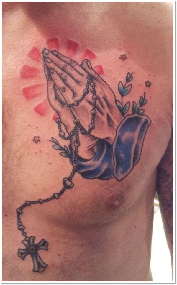 Original colored big praying hands with cross on chest