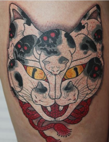 Original kombiniert gefärbt von horitomo Manmon Katzen Tattoo
