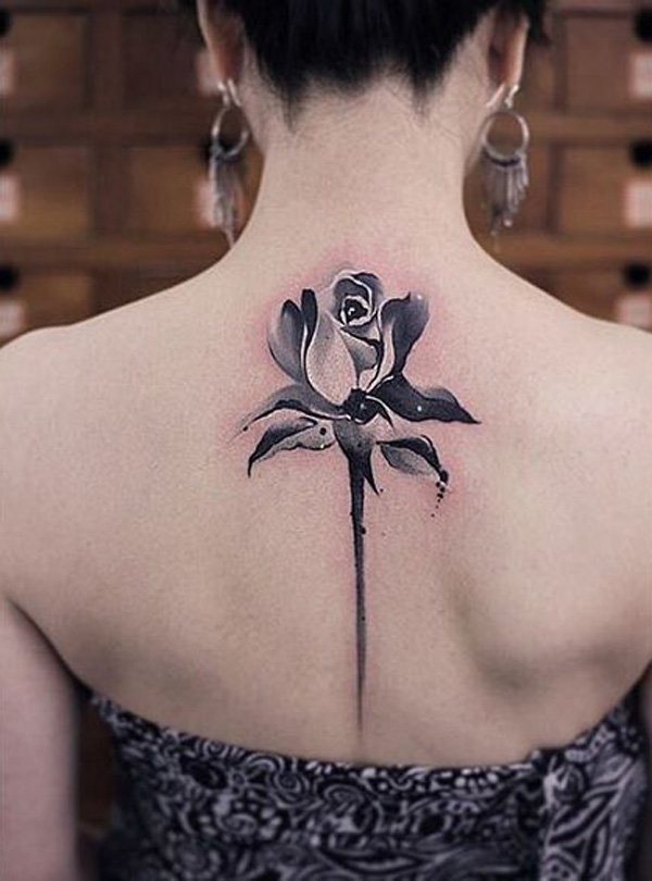 Original design tender rose black and white tattoo on center back