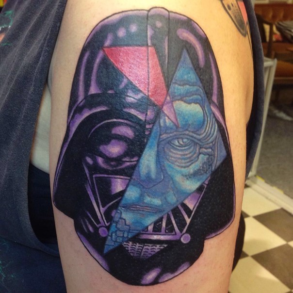 Original painted &quotunder mask " Vader tattoo on shoulder