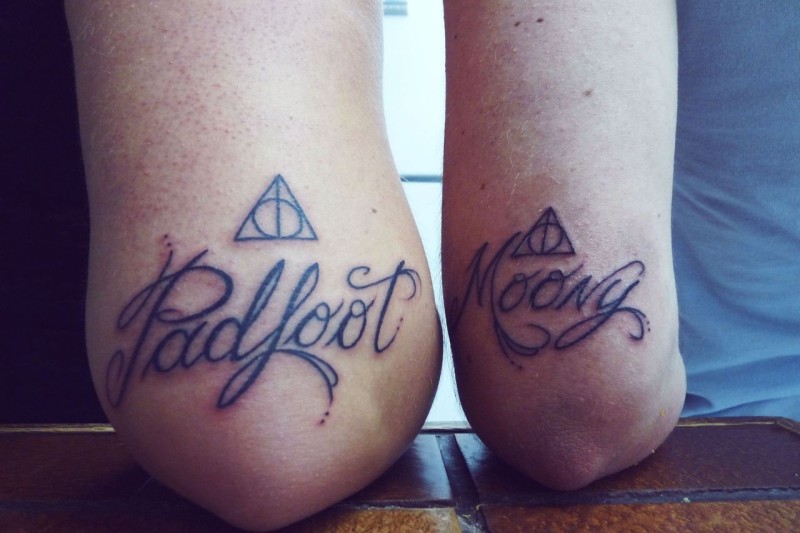 Padfoot and moony friendship quote tattoos on hands