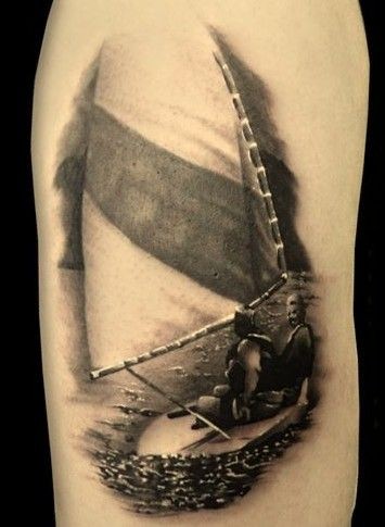 People on a sailing boat tattoo