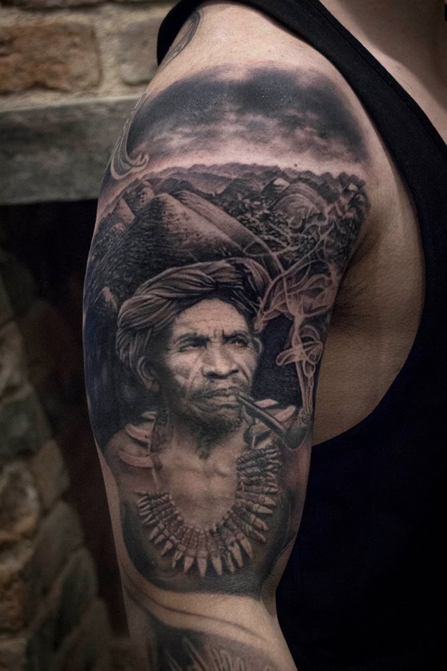Philippines themed black and white tattoo