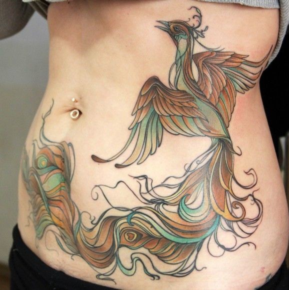Phoenix tattoo on stomach by anna belozyorova