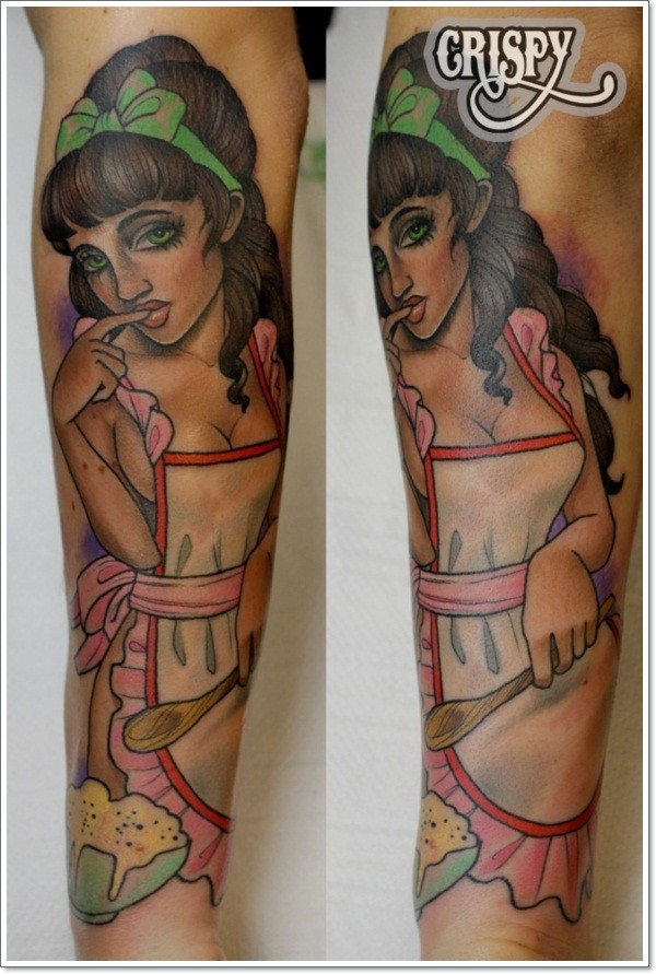 Pin up girl sweet tooth forearm tattoo