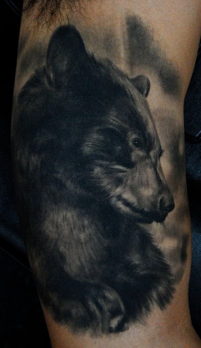 Portrait of a black bear tattoo design for men