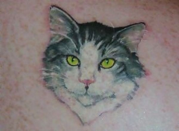 ritratto di gatto con occhi gialli tatuaggio