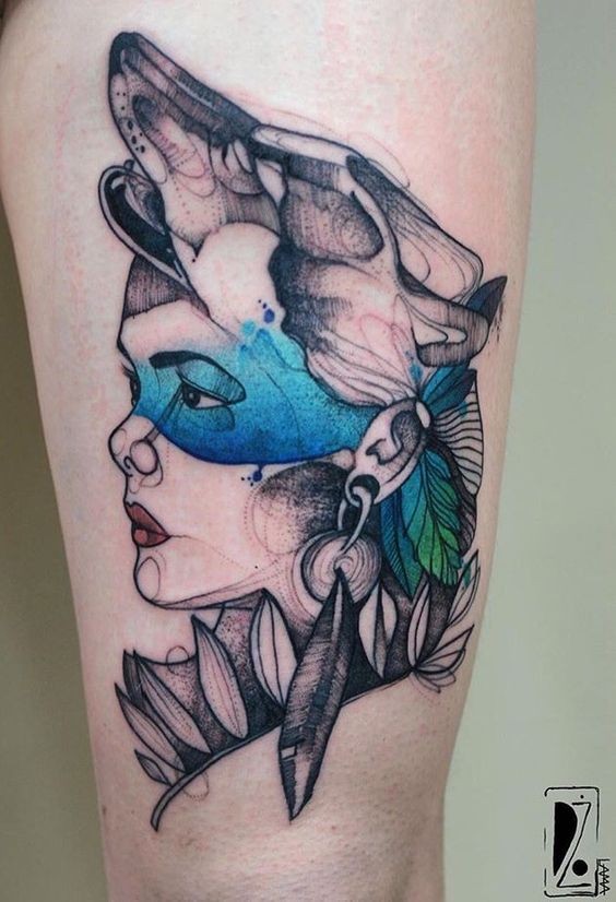 Portrait style colored by Joanna Swirska tattoo
