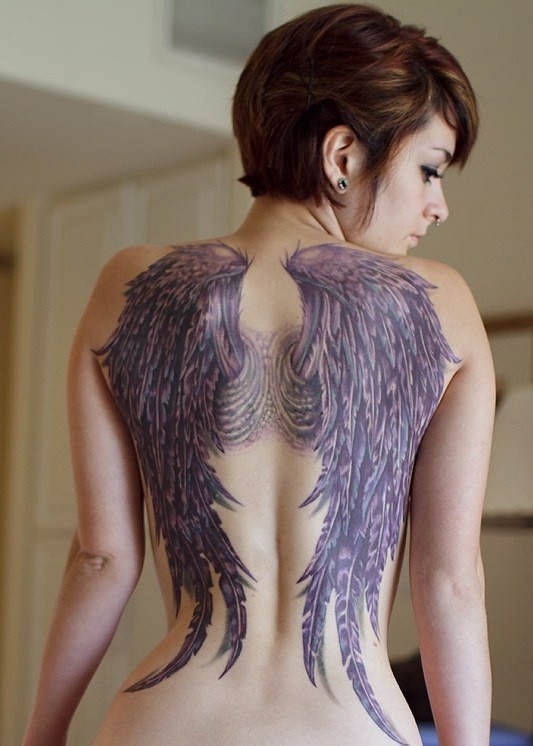 Purple angel wings tattoo for girls