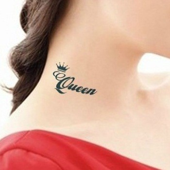 Queen letter crown tattoo on the neck