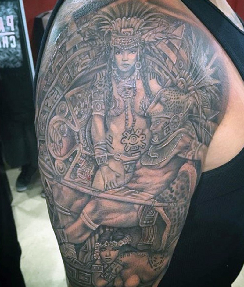 Real tribal wall sculpture like detailed shoulder tattoo