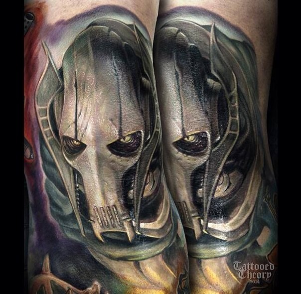 Realism style big colored tattoo of Star Wars droid general