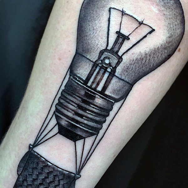 Realism style black ink balloon shaped bulb tattoo