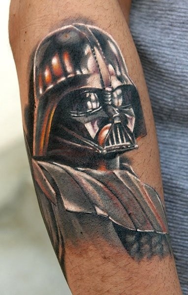 Realism style colored forearm tattoo of Darth Vader