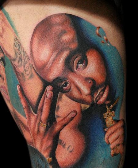 Realism style colored tattoo of 2Pac portrait